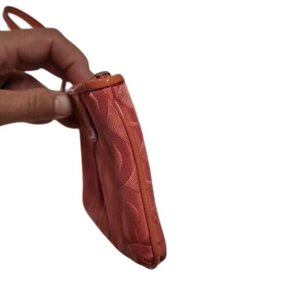 Coach Signature Wristlet Purse Bag Clutch Melon Orange Coral Pink Women's OS - Picture 9 of 13